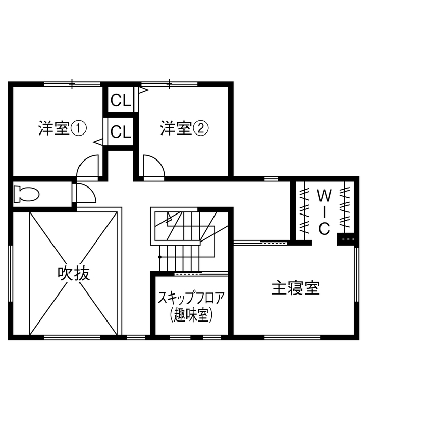 ヤマト住建 群馬県太田市/スキップフロアと大きなデッキが叶えた、理想の暮らしの間取り図（3LDK）2階