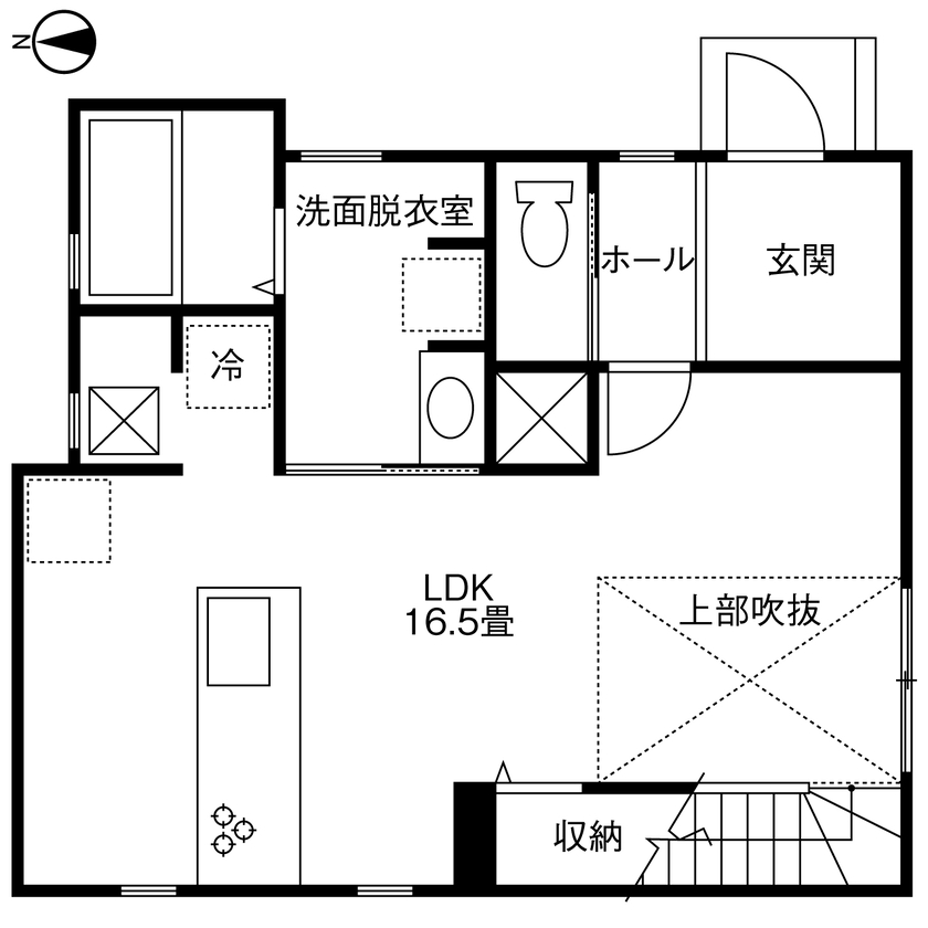 ヤマト住建 兵庫県神戸市西区/全館空調で一年中快適。ペットにも優しい、光あふれる吹抜けの家の間取り図（3LDK）1階