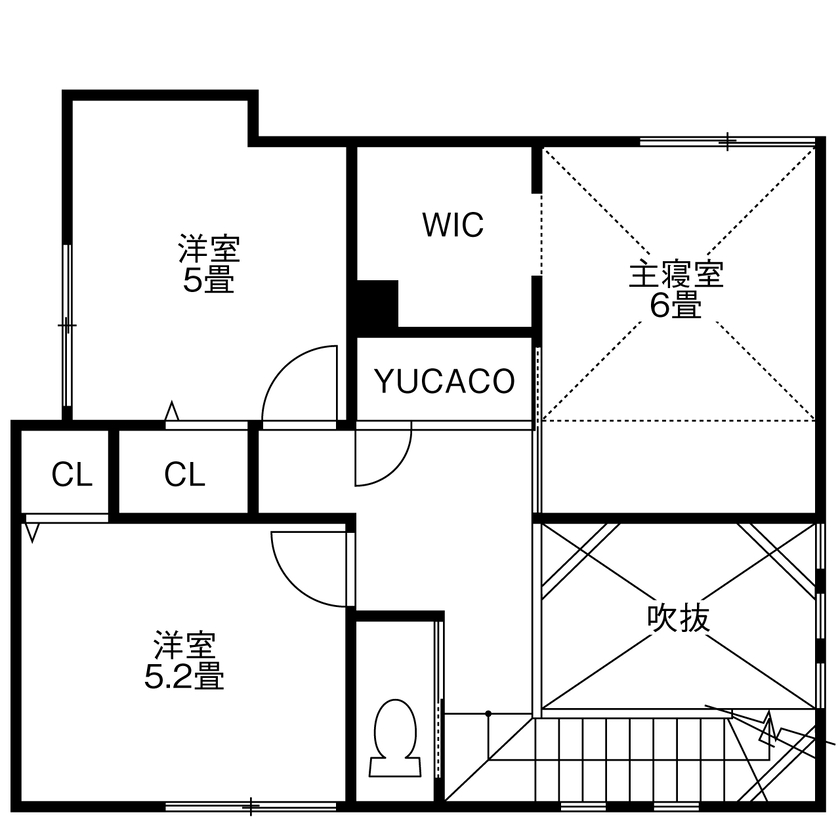 ヤマト住建 兵庫県神戸市西区/全館空調で一年中快適。ペットにも優しい、光あふれる吹抜けの家の間取り図（3LDK）2階