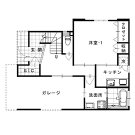 深澤木材 【3200万円/48坪/間取り有】準防火地域の狭小地に建つ、木造3階建て二世帯仕様のビルトインガレージハウスの間取り図（4LDK）1階