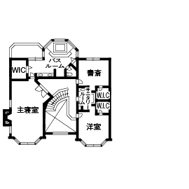 アーバンホーム 【8000万円台/車2台分/中庭/間取り図】本場の米国式スタイルを楽しむアメリカンビルトインガレージハウスの間取り図（3LDK+応接間+書斎）2階