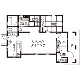 アーバンホーム 【2000万円台/間取り図】「かわいい家」を実現する、内装も外観もこだわる本格派のための南欧風輸入住宅の間取り図（4LDK）1階