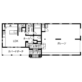 アーバンホーム 【3000万円台/間取り図】まさに憧れ。大空間のビルトインガレージを楽しむロフト付き平屋アメリカンハウスの間取り図（1LDK）1階