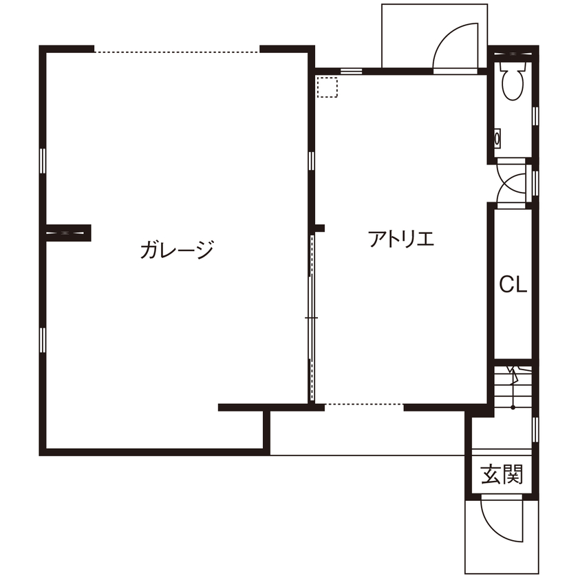 アーバンホーム 【ガレージハウス／間取り図】アメリカン、バイク、ドッグラン。憧れの「アジト」は、動画サイトでも話題にの間取り図（2LDK＋アトリエ）1階