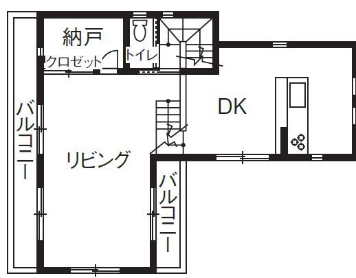 児島産業 【2000万円台/間取り図掲載有】空間の広がりと変化を楽しむ、ひと味違うスキップフロアのある二世帯住宅の間取り図（3LDK）1.5階+2階