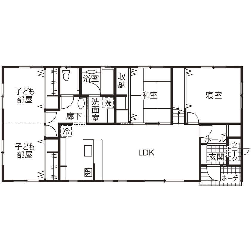 イシンホーム住宅研究会　相生建設 棟梁が要望をその場でカタチに！開放感に包まれる心地いい平屋の住まいの間取り図（2LDK）1階
