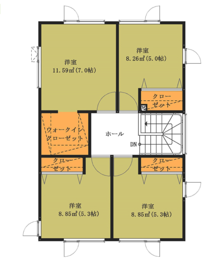 クレスト・ホーム 【トリプル断熱工法/ZEH Oriented住宅/免震装置】２人と３匹が、快適に仲良く暮らす高性能住宅の間取り図（4LDK）2階
