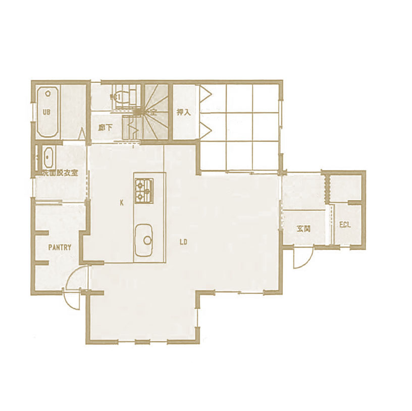 タカシン・ホーム 【間取り図有×回遊動線／1800万円台／4LDK】回遊動線で叶える家事ラクでコミュニケーションのとりやすい家の間取り図（4LDK+WICL）間取1F