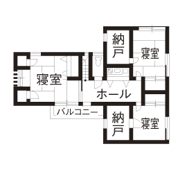 ジブログデザイン 自然素材と間取りの工夫で、10年経っても愛着の湧く回り縁のある家の間取り図（4LDK）2階