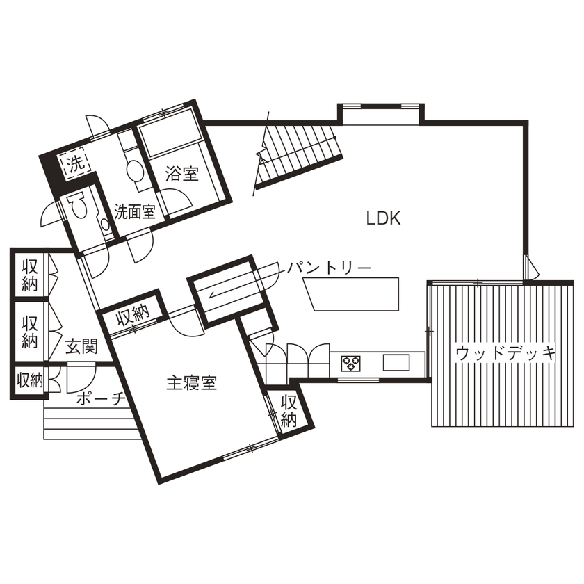 ジブログデザイン 木組みのダイナミックさに思わず見とれてしまう。開放感溢れる家の間取り図（3LDK）