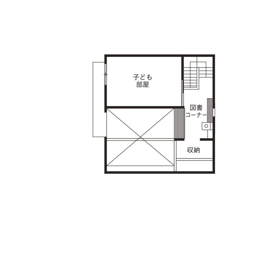 ジブログデザイン 2階建てと平屋のよさを融合した「1.5階建ての家」。家に居ながらにして緑の風を感じる寛ぎの住まいの間取り図（3LDK）2階