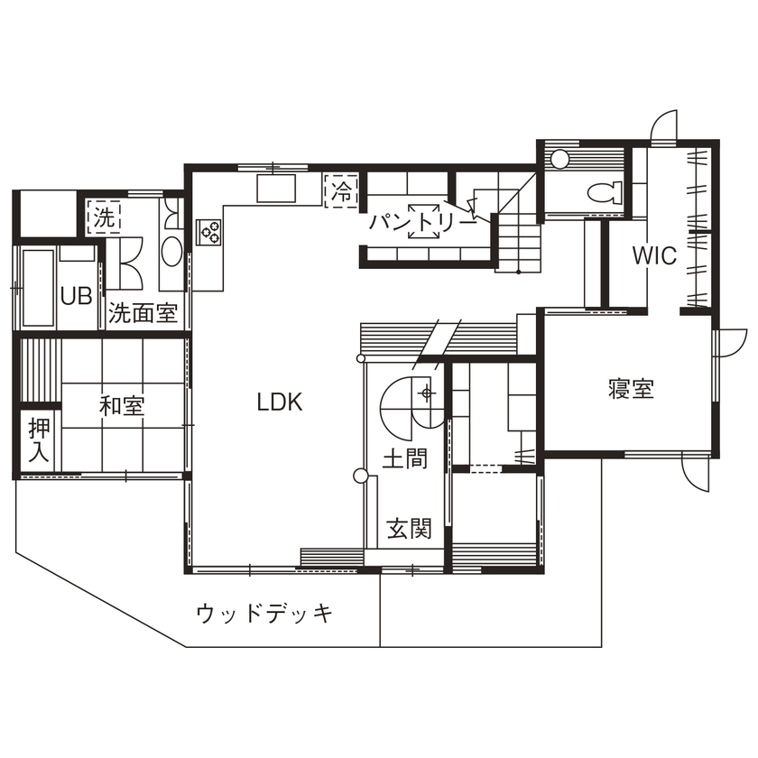 ジブログデザイン 【本体価格3,000万円台】光や風を感じ、自然の中にいるような安らぎを生み出す「大きな幹の家」の間取り図（3LDK）１階