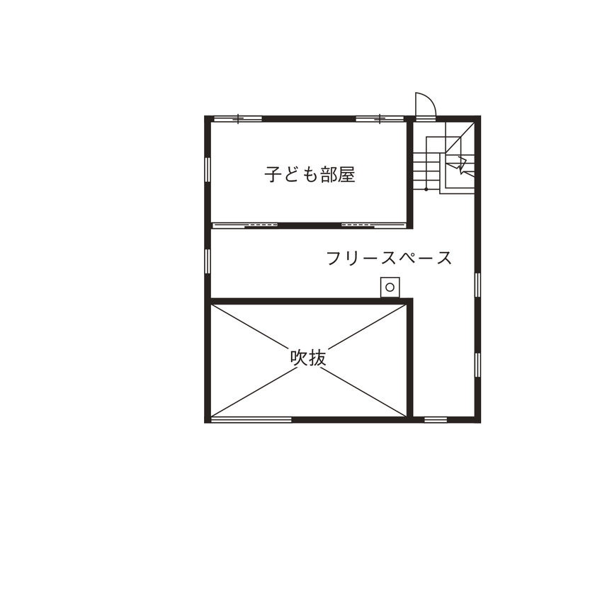 ジブログデザイン 【本体価格3,000万円台】光や風を感じ、自然の中にいるような安らぎを生み出す「大きな幹の家」の間取り図（3LDK）２階