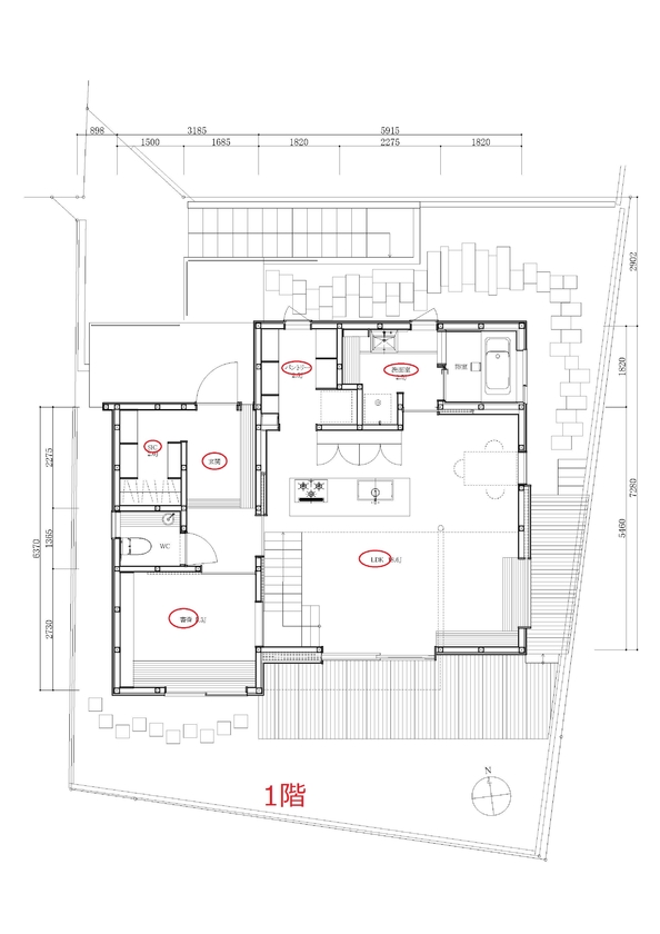 ジブログデザイン 借景を取り込み、天然素材に溢れ、室内にいても自然を感じられる癒しの空間。そこで過ごす、寛ぎの時間の間取り図（3LDK）1階