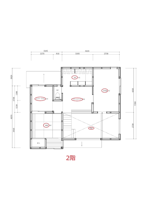 ジブログデザイン 借景を取り込み、天然素材に溢れ、室内にいても自然を感じられる癒しの空間。そこで過ごす、寛ぎの時間の間取り図（3LDK）2階