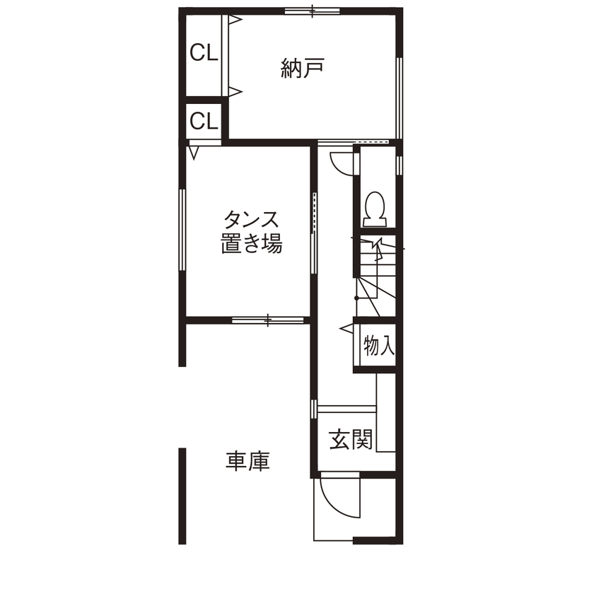 ヤマイチ住建 【大阪市/2000万円台/狭小/3階建て】一見、2階建て。室内外をグレー×木目で統一した都会的な住まいの間取り図（2LDK+2S）1階