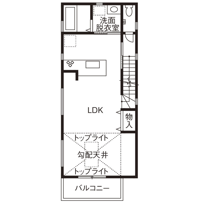 ヤマイチ住建 【大阪市/2000万円台/狭小/3階建て】一見、2階建て。室内外をグレー×木目で統一した都会的な住まいの間取り図（2LDK+2S）2階
