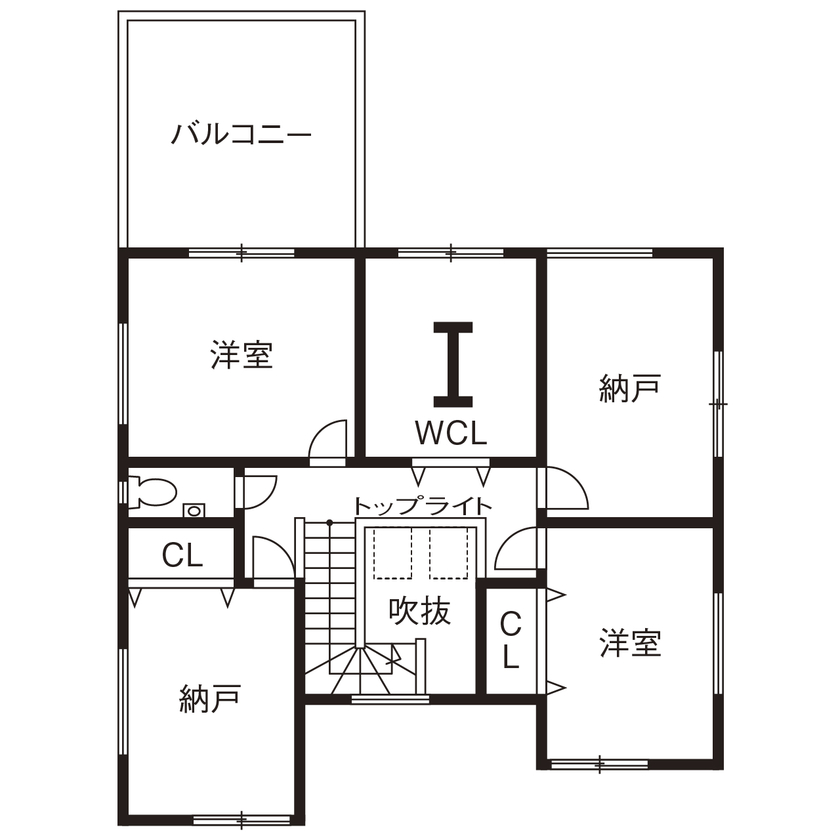 ヤマイチ住建 【東大阪市/3000万円台】天窓から光が注ぐ、アイランドキッチンのあるLDK。バルコニーでBBQも楽しめるの間取り図（3LDK+2S+WCL+SCL）2階