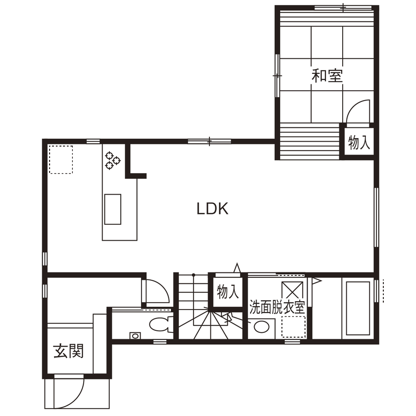 ヤマイチ住建 【大阪市/2000万円台】柔らかな光でデザインされたホテルライクなリビング。旗竿地の明るい住まいの間取り図（4LDK）1階