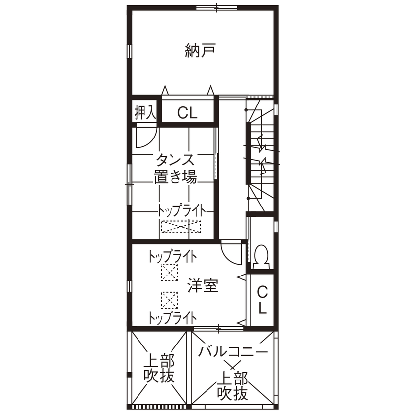 ヤマイチ住建 【大阪市/3階建て/2000万円台】白いフロアに黒いキッチン。光のラインが形づくるクールモダンな住まいの間取り図（2LDK+2S+WCL）2階