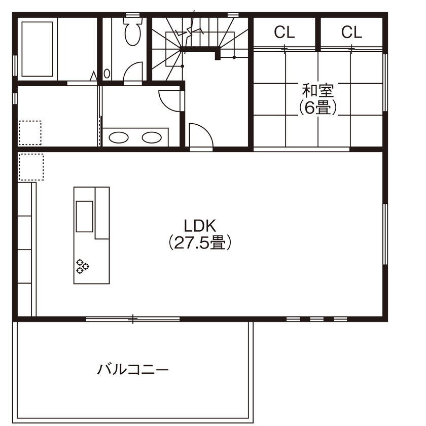 ヤマイチ住建 【大阪市/4000万円以上/3階建て】2台分のビルトインガレージや27.5帖のLDKなどラグジュアリーな住まいの間取り図（5LDK＋納戸）2階