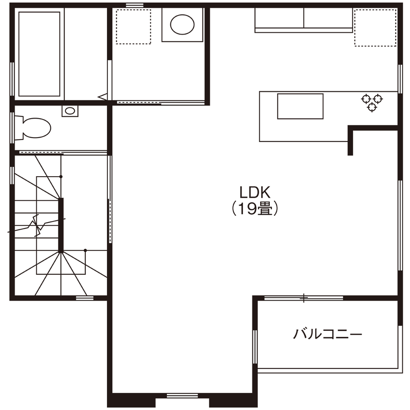 ヤマイチ住建 【大阪市/2000万円台/狭小/3階建て】木目調×間接照明でリラックスできる上質感漂う住まいの間取り図（2LDK+タタミ置場+納戸）2階