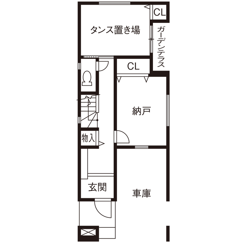 ヤマイチ住建 【大阪市/2000万円台/狭小/3階建て】トップライトから自然光が射し込む2階LDK。高級感あふれる住まいの間取り図（2LDK+タンス置場+納戸）1階