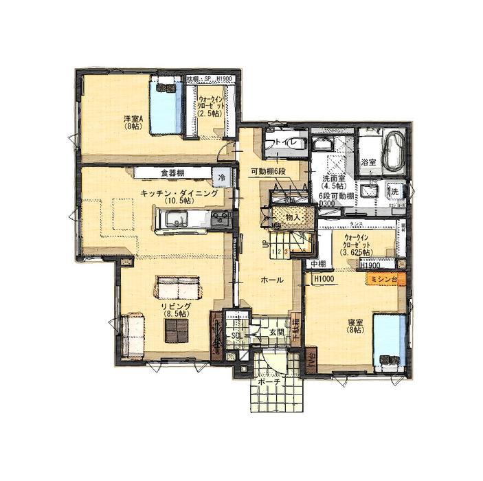 住研ハウス 【苫小牧市/4LDK間取図/二世帯住宅】2回目の家づくりだから実現できた家族の暮らしにちょうどいい家の間取り図（4LDK）１階