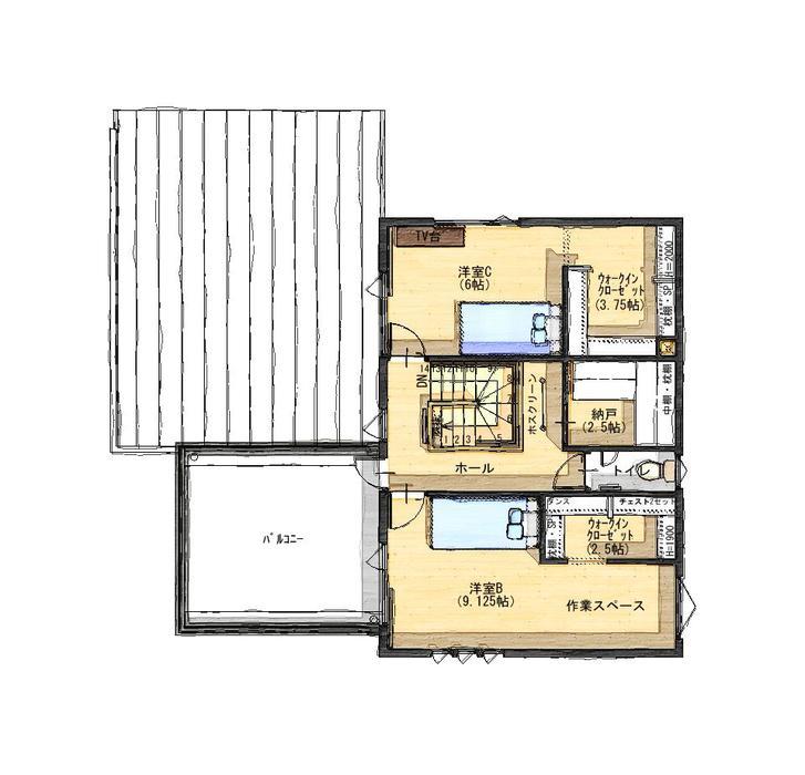 住研ハウス 【苫小牧市/4LDK間取図/二世帯住宅】2回目の家づくりだから実現できた家族の暮らしにちょうどいい家の間取り図（4LDK）２階