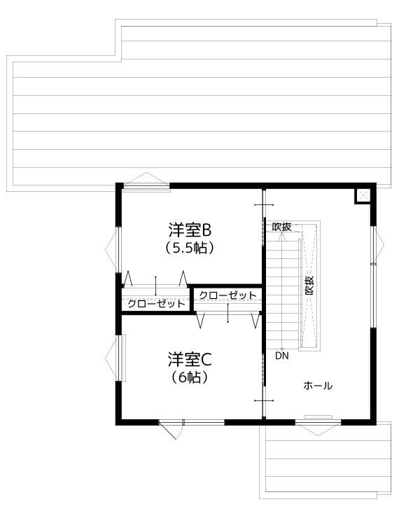 住研ハウス 【苫小牧市/3LDK間取図】暮らしやすさにこだわって。将来を見据え１階で動線が完結するホテルライクな家の間取り図（3LDK）２階