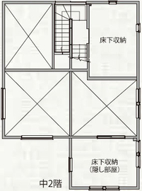 山根木材 天井高4ｍの開放感あふれる明るいリビング。自然とみんなが集まる「子育てを愉しむ家」　の間取り図（4LDK）中2階