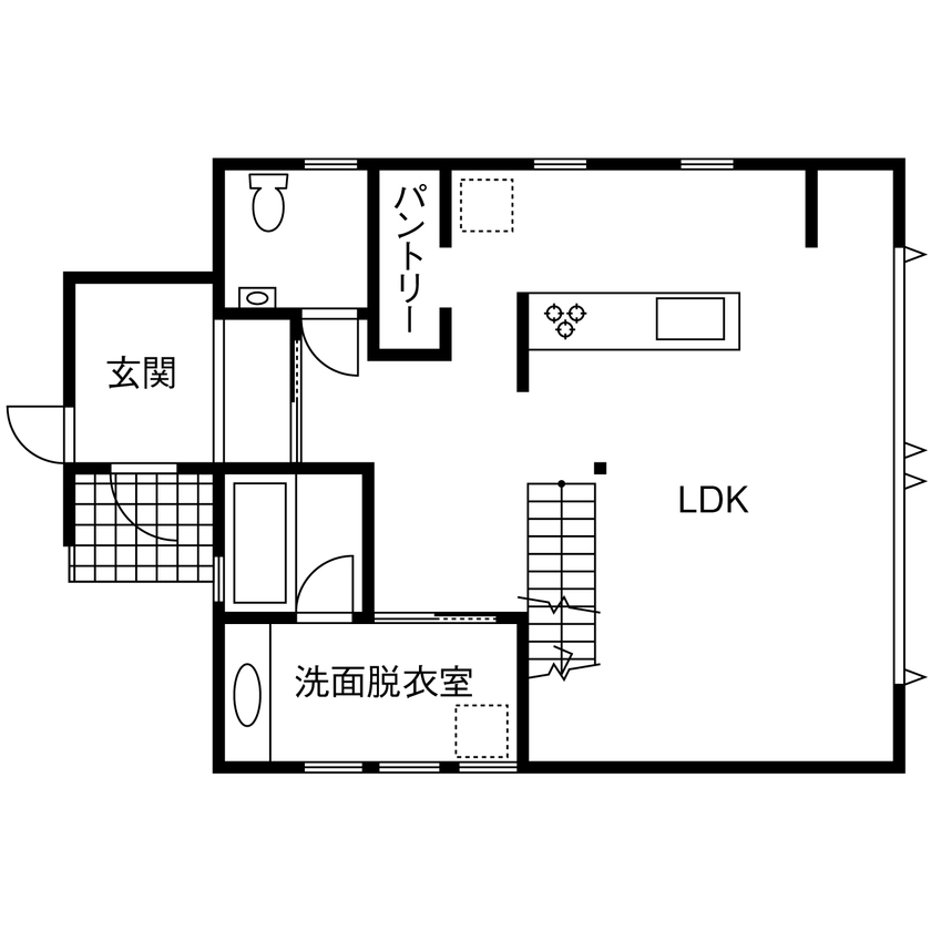 ワイケイホーム 【3000万円台/ブルックリンスタイル】お気に入りのインダストリアルデザインのアイテムが、似合う空間の間取り図（2LDK＋フリースペース）1階