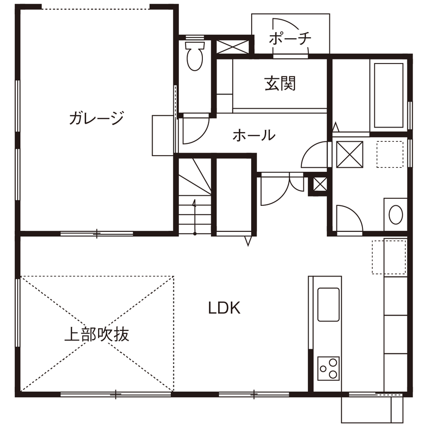 桧家住宅　(日本中央住販) 【大阪府/間取図/ビルトインガレージ/屋上庭園】愛車を眺め、趣味を楽しむ高品質な邸宅。の間取り図（2LDK）1階