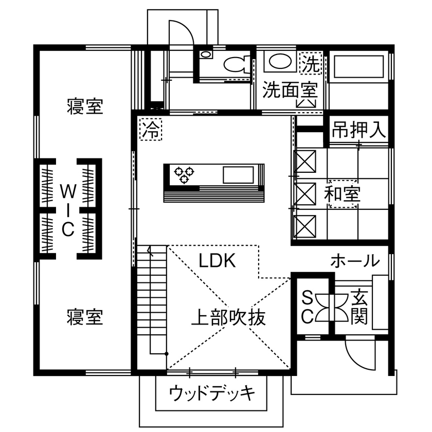 イソダ 【3000万円台/30坪台/間取り図あり】桧の床とソーラーサーキット工法で叶える身体に優しい住環境の間取り図（3LDK）1階
