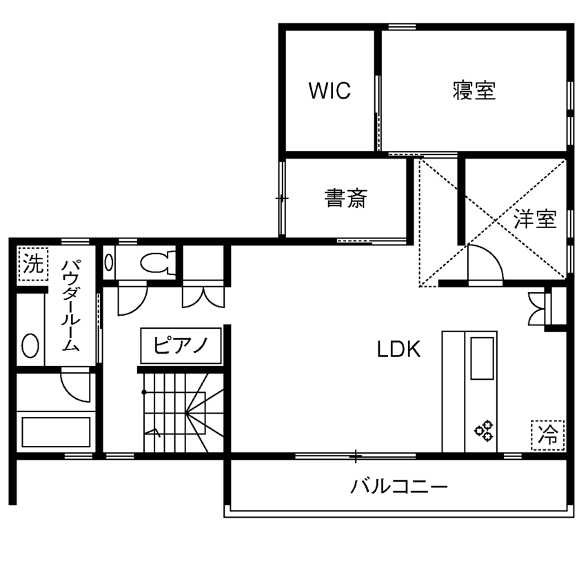 イソダ 【4000万円台/60坪/間取り図あり/店舗併用】地元の商店がおしゃれなカフェ風セレクトショップに。の間取り図（3LDK+店舗）2階