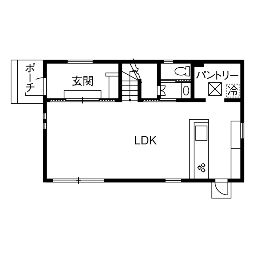 イソダ 【2000万円台/30坪台/間取り図あり】ソーラーサーキット工法の快適性能と遊び心を詰め込んだ家の間取り図（2LDK）1階