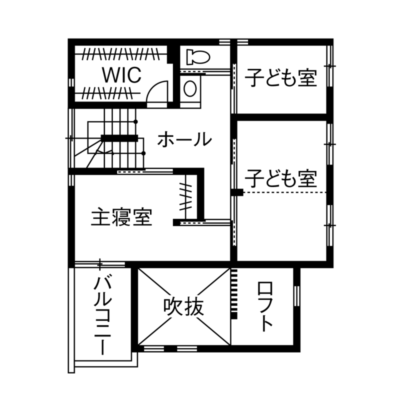 イソダ 【2000万円台/30坪台/吹き抜け/土地探し/湘南/間取り図有】海を楽しみたい。毎日の為の快適動線の間取り図（3LDK）2階