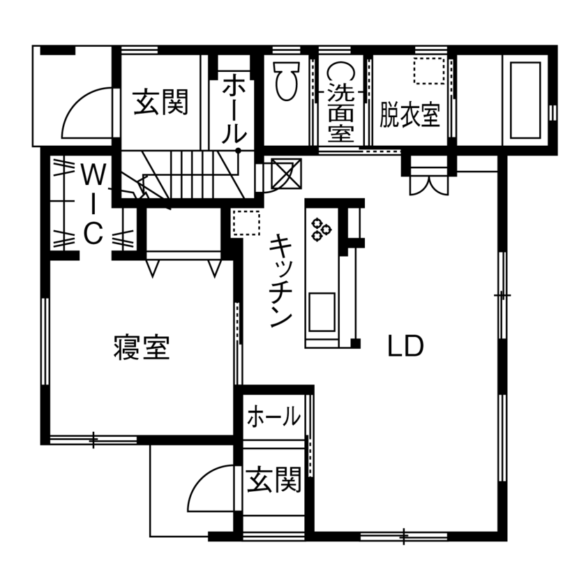 イソダ 【3000万円台/40坪台/間取り図あり】お手本にしたのは北欧の温かみ。海沿いに建つスローライフを楽しむ家の間取り図（1LDK+1LDK+小屋裏）1階