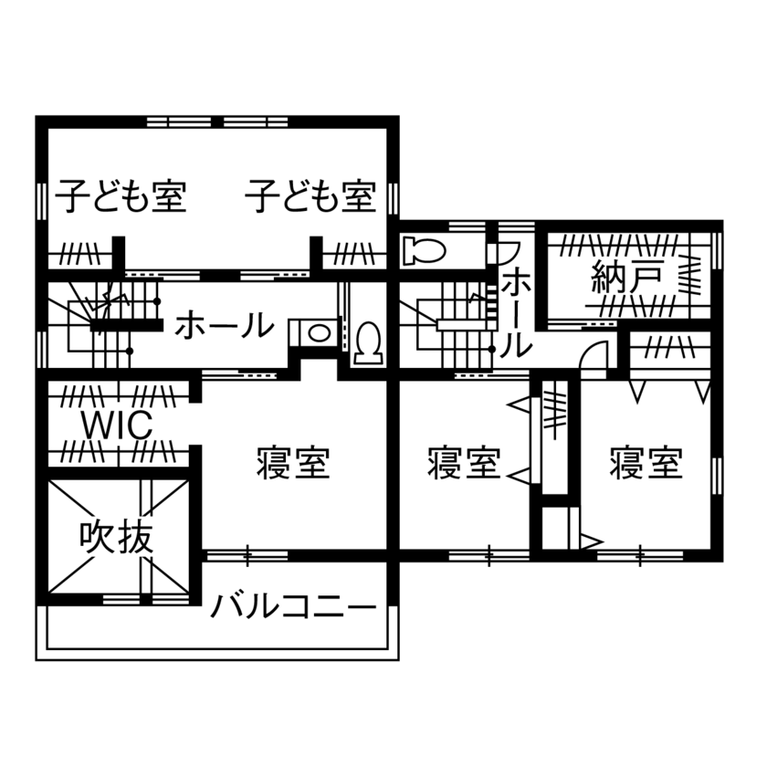 イソダ 【4000万円台/50坪台/間取り図あり】アクセントカラーが光る北欧スタイルの二世帯住宅の間取り図（2LDK+2LDK）2階