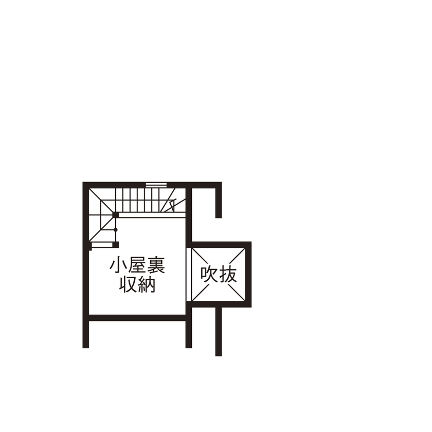 イソダ 【自然素材／間取り図有り／収納充実】吹き抜けが家族をつなぐ。収納充実でゆとりある住まいの間取り図（3LDK）小屋裏