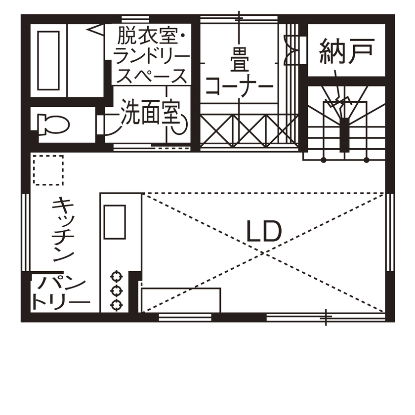 イソダ 【2500万円～2999万円／2階LDK／家事動線】高性能が楽にする子育て。「冬の夜中に起きても寒くありません」の間取り図（2LDK）2階