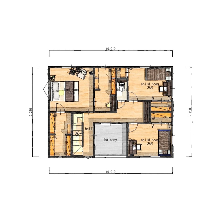 シアーズホーム福岡 こだわりモザイクタイルのキッチン映える家の間取り図（4LDK）2階