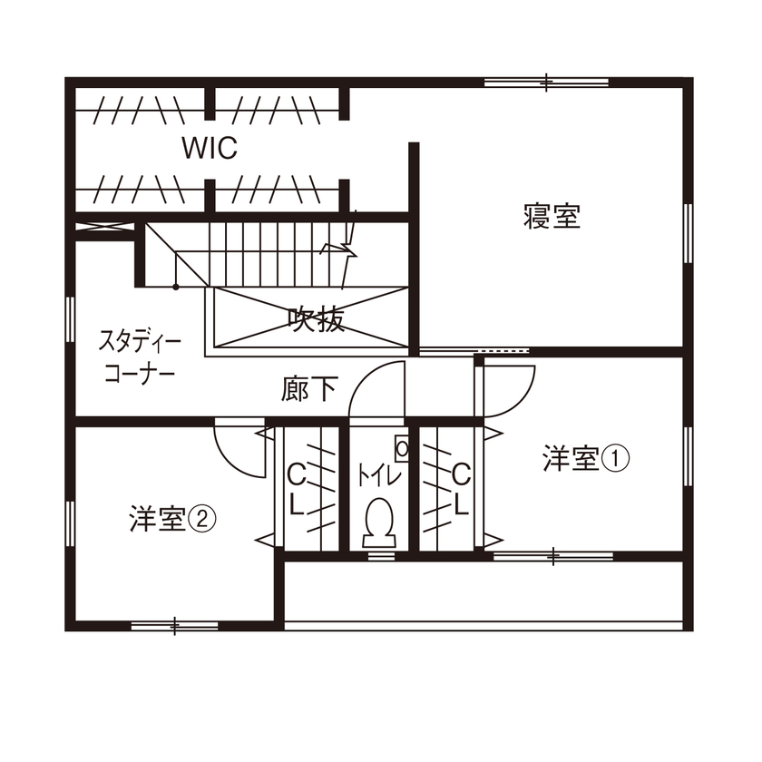 LIVIA(リビア)一級建築士事務所 【京都/2000万円台/間取図】テラスや吹抜けから光を採り込んだ、グレーが映える細部まで美しい家の間取り図（3LDK）2階