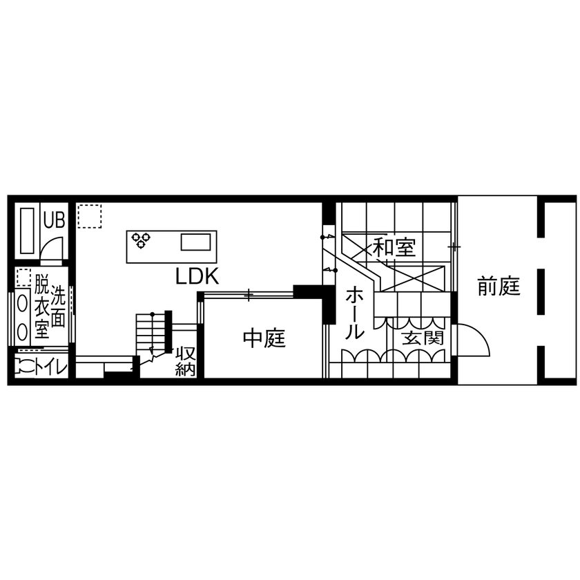 LIVIA(リビア)一級建築士事務所 【京都/狭小/中庭/間取図】美しさと家族のつながりを追求した、外から中が見えないライトコートのある家の間取り図（3LDK）1階