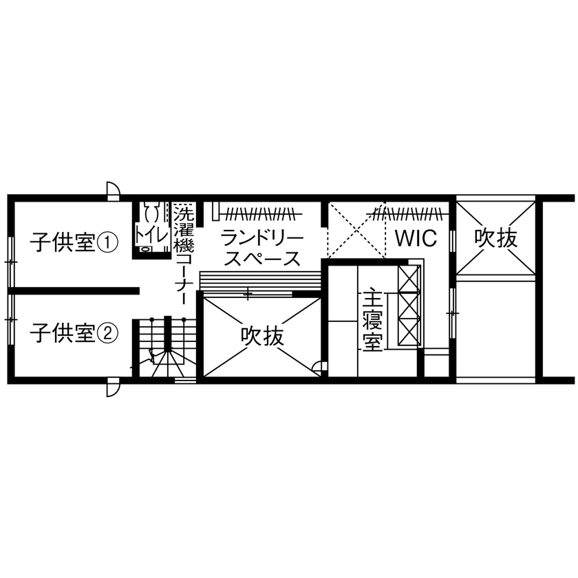 LIVIA(リビア)一級建築士事務所 【京都/狭小/中庭/間取図】美しさと家族のつながりを追求した、外から中が見えないライトコートのある家の間取り図（3LDK）2階