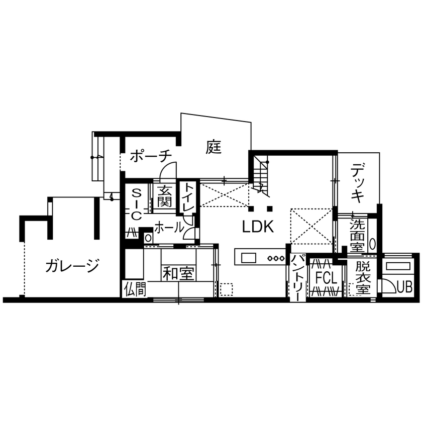 LIVIA(リビア)一級建築士事務所 【京都/全館空調 /間取図】どこにいても家族の気配を感じる、外に閉じて内に開く家の間取り図（4LDK）1階