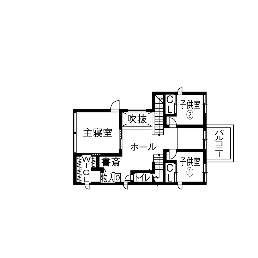 LIVIA(リビア)一級建築士事務所 【京都/全館空調 /間取図】どこにいても家族の気配を感じる、外に閉じて内に開く家の間取り図（4LDK）2階