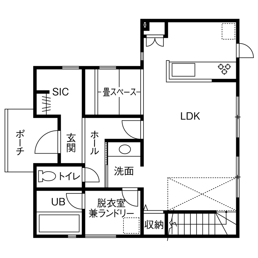 LIVIA(リビア)一級建築士事務所 【京都/2000万円台/狭小/間取図】29坪に建てた開放感あふれる家。動線や収納にもこだわり快適生活を実現の間取り図（2LDK）1階