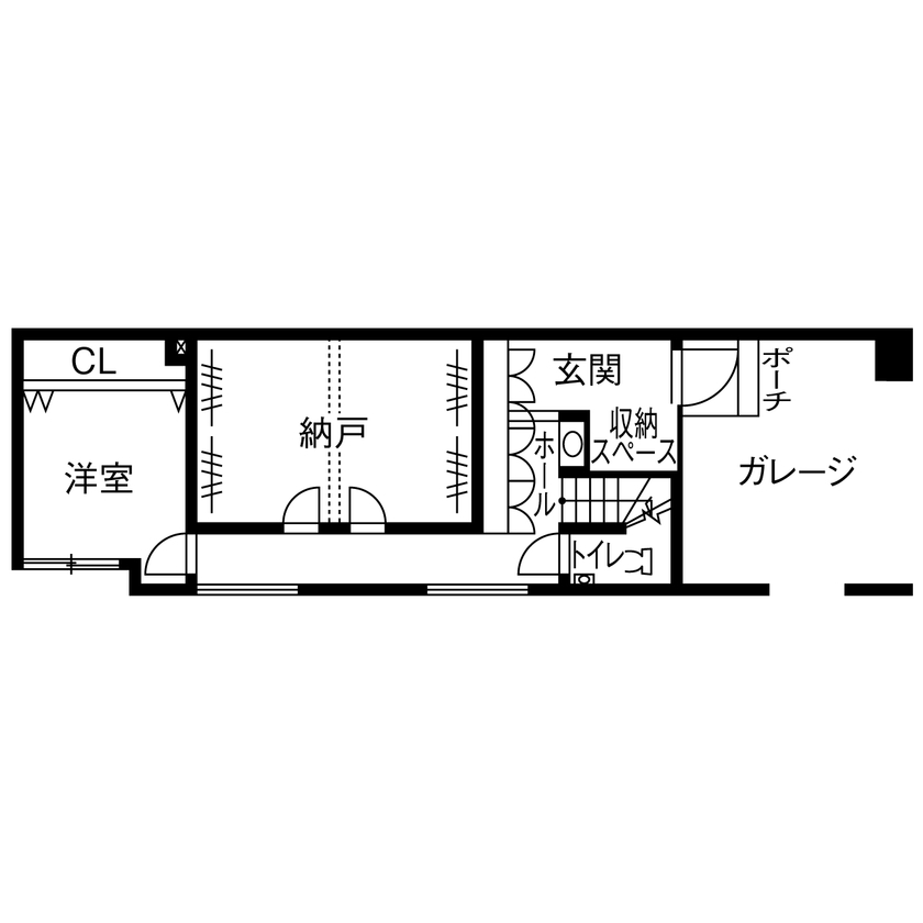 LIVIA(リビア)一級建築士事務所 【京都/2000万円台/狭小/２階リビング/間取図】24.3坪に２つの吹抜けで開放感と明るさを生み出した家の間取り図（1LDK）1階