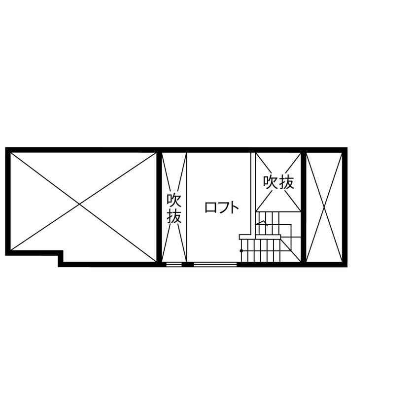 LIVIA(リビア)一級建築士事務所 【京都/2000万円台/狭小/２階リビング/間取図】24.3坪に２つの吹抜けで開放感と明るさを生み出した家の間取り図（1LDK）ロフト